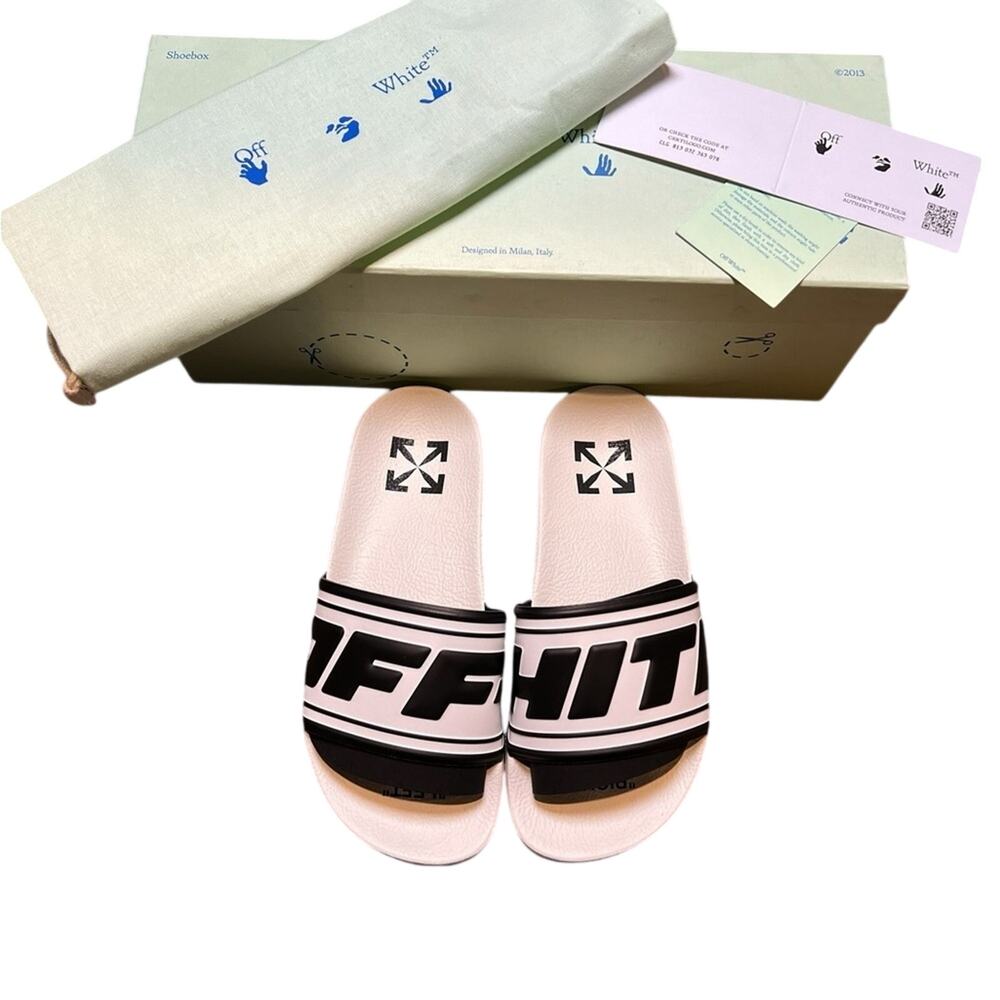 Off-White Logo Pool Slides Size 36 Black and White Women’s or Men’s NIB